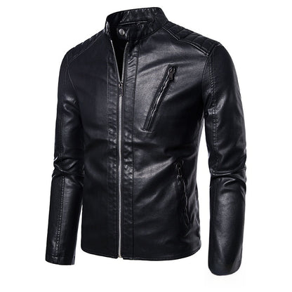 Spring And Autumn Men's Slim Leather Clothing With Stand Collar Jacket