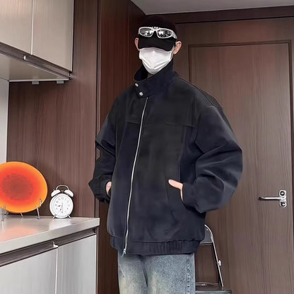 Vintage Tie-dyed PU Leather Leather Clothing With Stand Collar Jacket