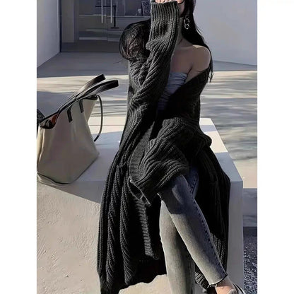 Overknee Sweater Coat Women's Loose Long-sleeved Knitted Cardigan