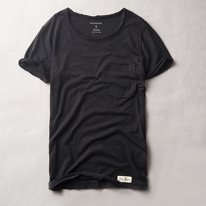 Simple Casual Men's Clothing Summer New Slub Cotton T-shirt