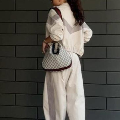 New Elastic Mid-waist Trousers Plus Contrast Color Casual Top Fashion Women's Wear Summer Suit