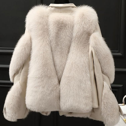 One-piece Fur Motorcycle Coat Long Wool Coat