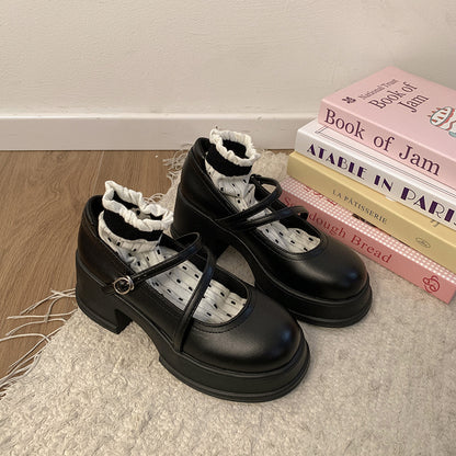 Black Japanese Sweet Cool Style Jk Leather Shoes For Women