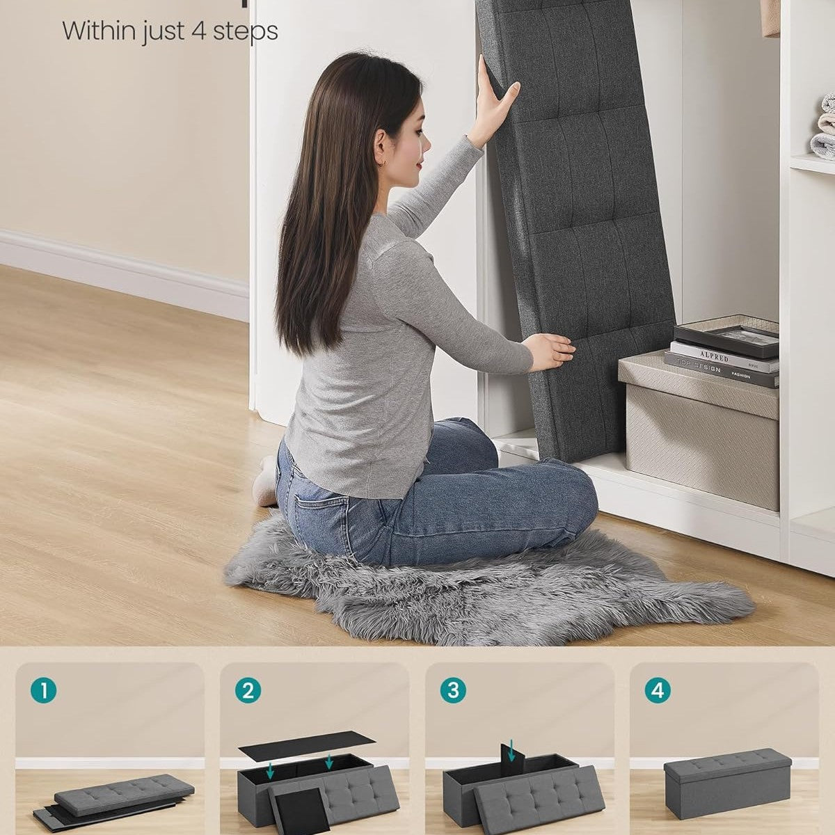 Cotton And Linen Storage Stool Multi-functional Folding Storage Box