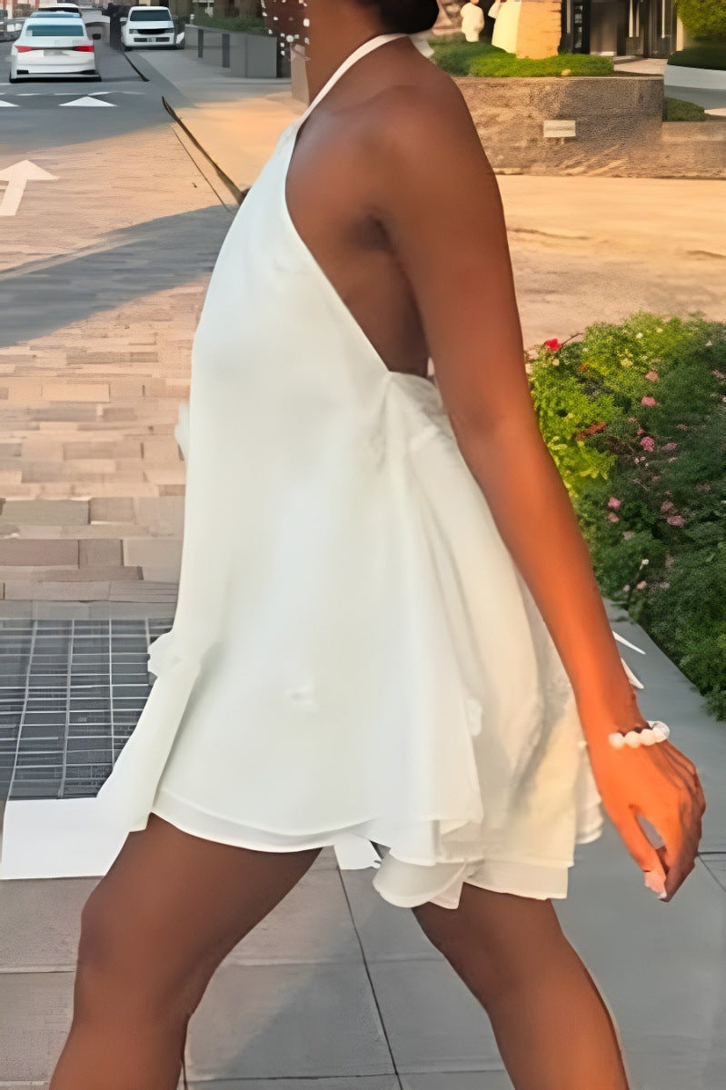 3D Flower Halter Chiffon Mini Dress