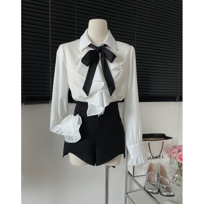 New White Shirt Women's Lace-up Bow
