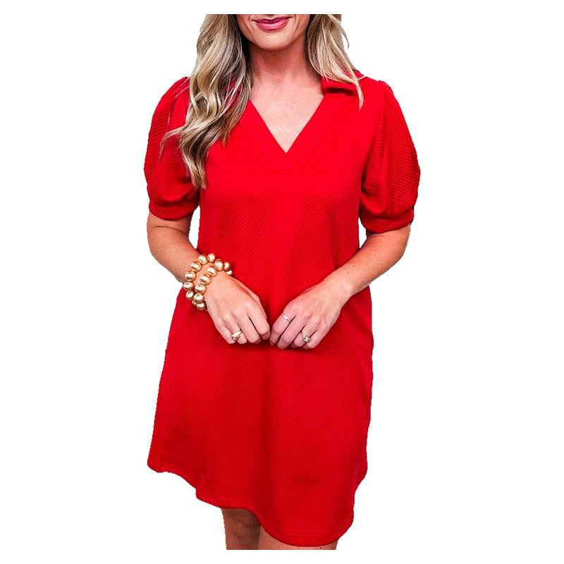 Solid Color Printing Short Sleeve Dress