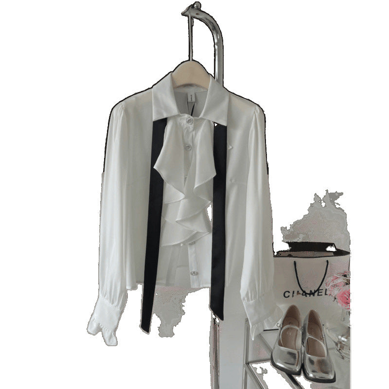 New White Shirt Women's Lace-up Bow