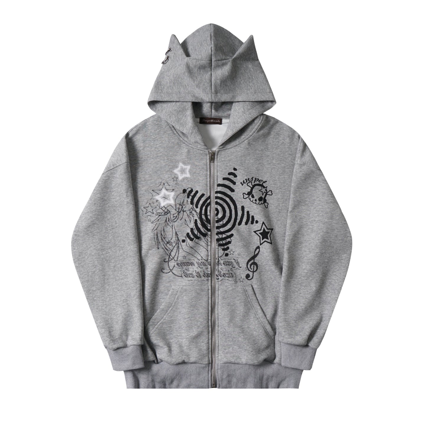 Sweet Cool Graffiti Printing Cat Ears Hooded Sweater