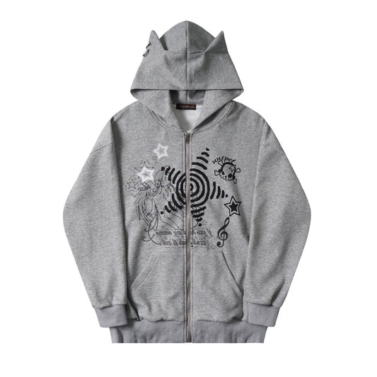 Sweet Cool Graffiti Printing Cat Ears Hooded Sweater