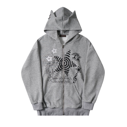 Sweet Cool Graffiti Printing Cat Ears Hooded Sweater