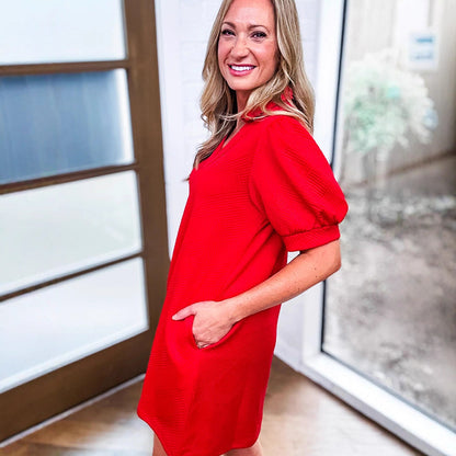 Solid Color Printing Short Sleeve Dress