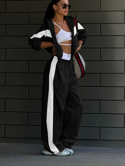 New Elastic Mid-waist Trousers Plus Contrast Color Casual Top Fashion Women's Wear Summer Suit