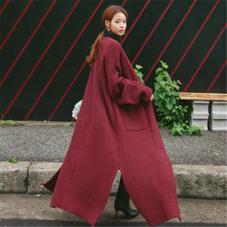 Overknee Sweater Coat Women's Loose Long-sleeved Knitted Cardigan