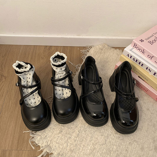 Black Japanese Sweet Cool Style Jk Leather Shoes For Women