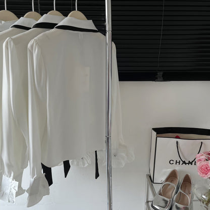 New White Shirt Women's Lace-up Bow