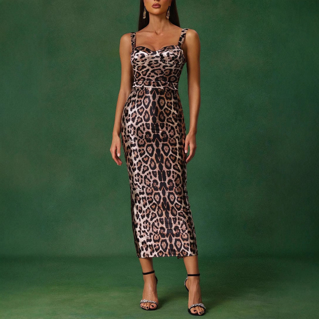 Sexy Tube Top Strappy Leopard Print Long Dress