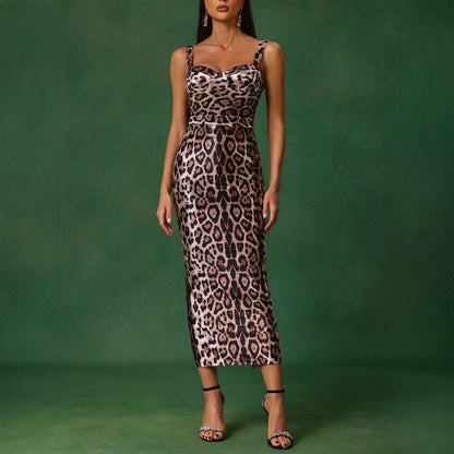 Sexy Tube Top Strappy Leopard Print Long Dress