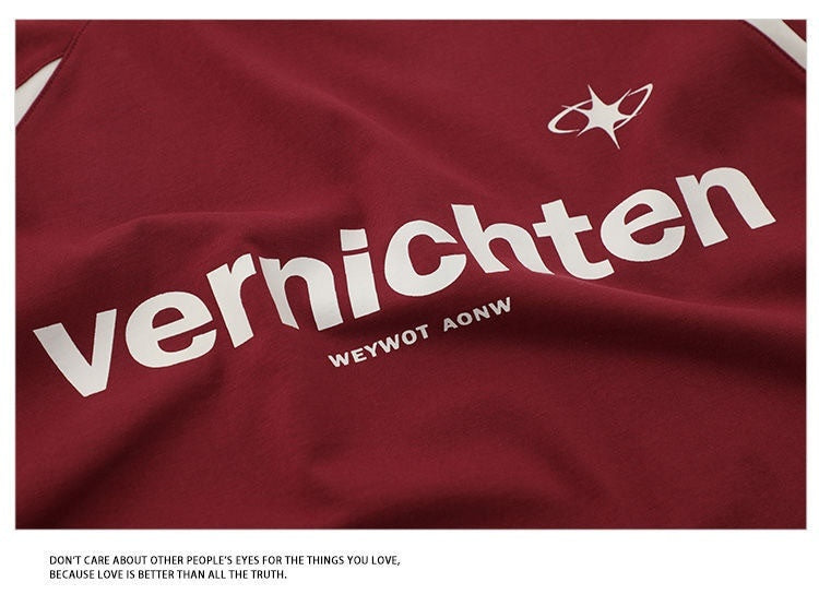 Cotton American Retro Patchwork Motorcycle Clothing Short Sleeve T-shirt