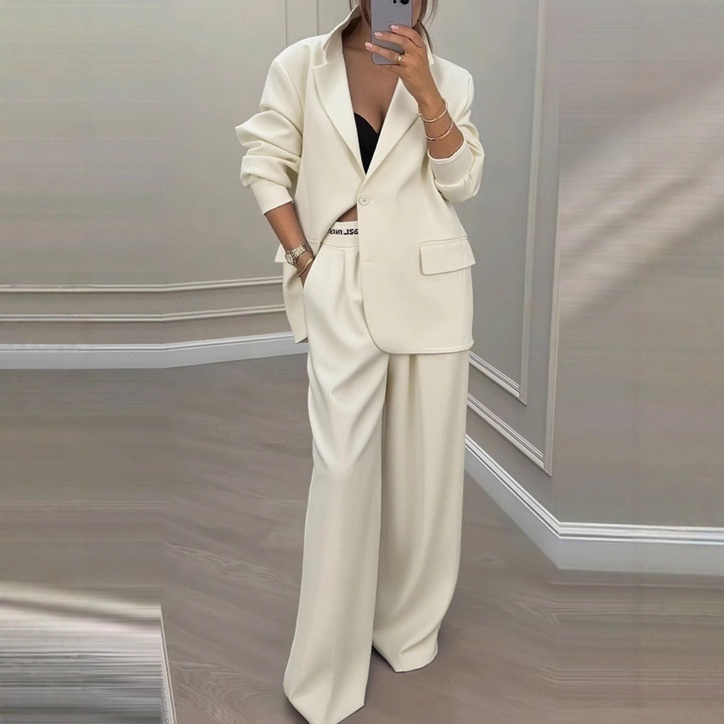 Women's Temperament Long Sleeve Jacket Casual Wide-leg Pants Suit