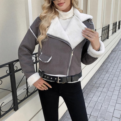 Women's Casual Fashion Polo Collar Plush Jacket Coat
