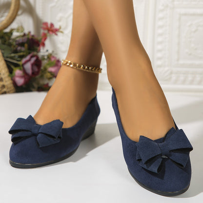 Rubber Plus Size Flat Casual Shoes Women Suede Bow Round Head Gommino