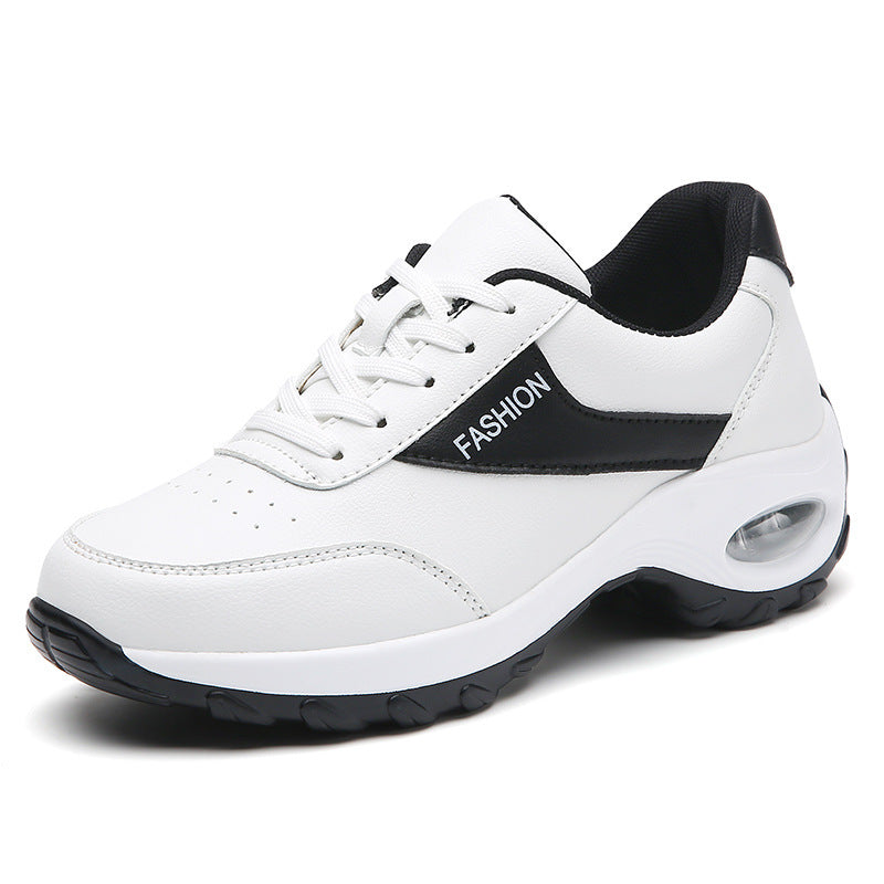 Women's Thick Bottom Spring And Autumn Low Top Leather Surface Plus Size Outdoor Running Shoes