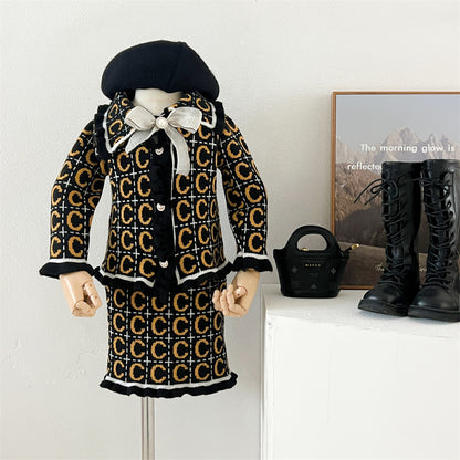 Kids' Sweater Suit Knitted Cardigan Two-piece Set