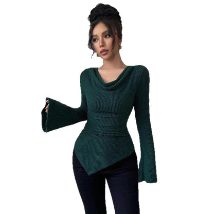 Ribbing Bottoming Sweater Off-the-shoulder Slim Knit Long-sleeved Top