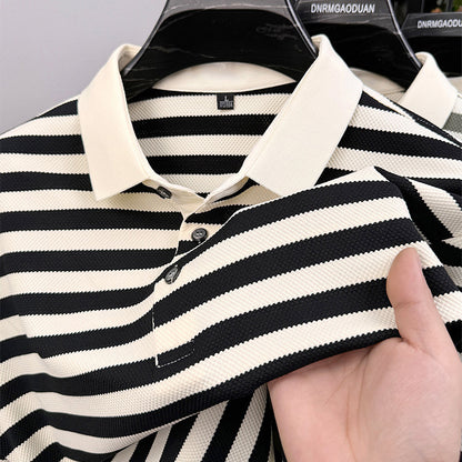 Lapel Jacquard Stripes Breathable Sweat Absorbing Business Casual Men's Clothing