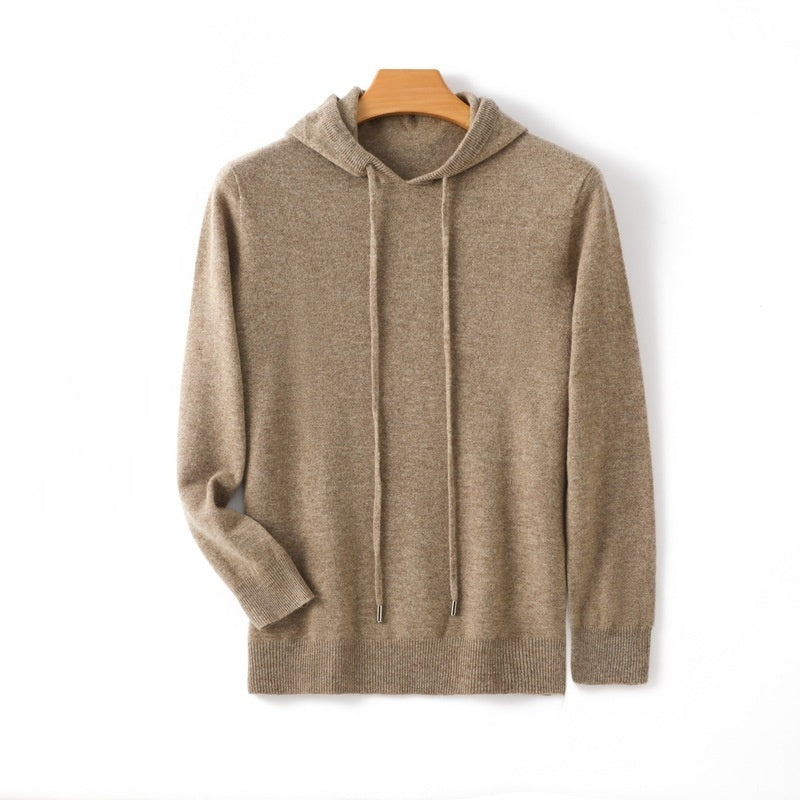 Men's Hooded Solid Color Skin-friendly Knitted Warm Hoodie Bottoming Shirt