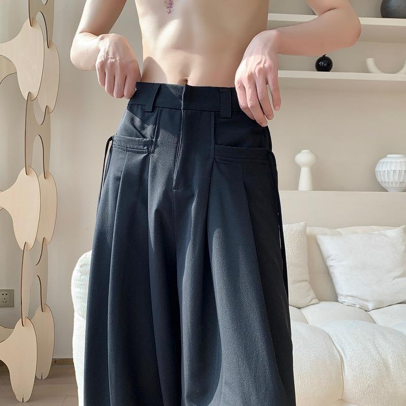 Ice Silk High-grade Men's Clothing Niche British Wide-leg Pants