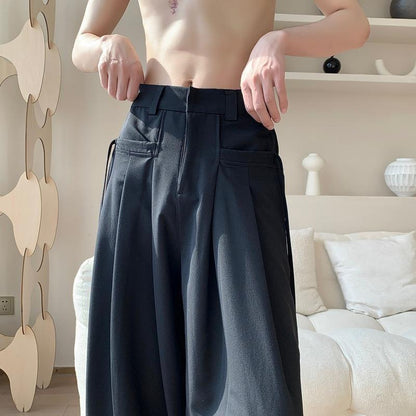Ice Silk High-grade Men's Clothing Niche British Wide-leg Pants