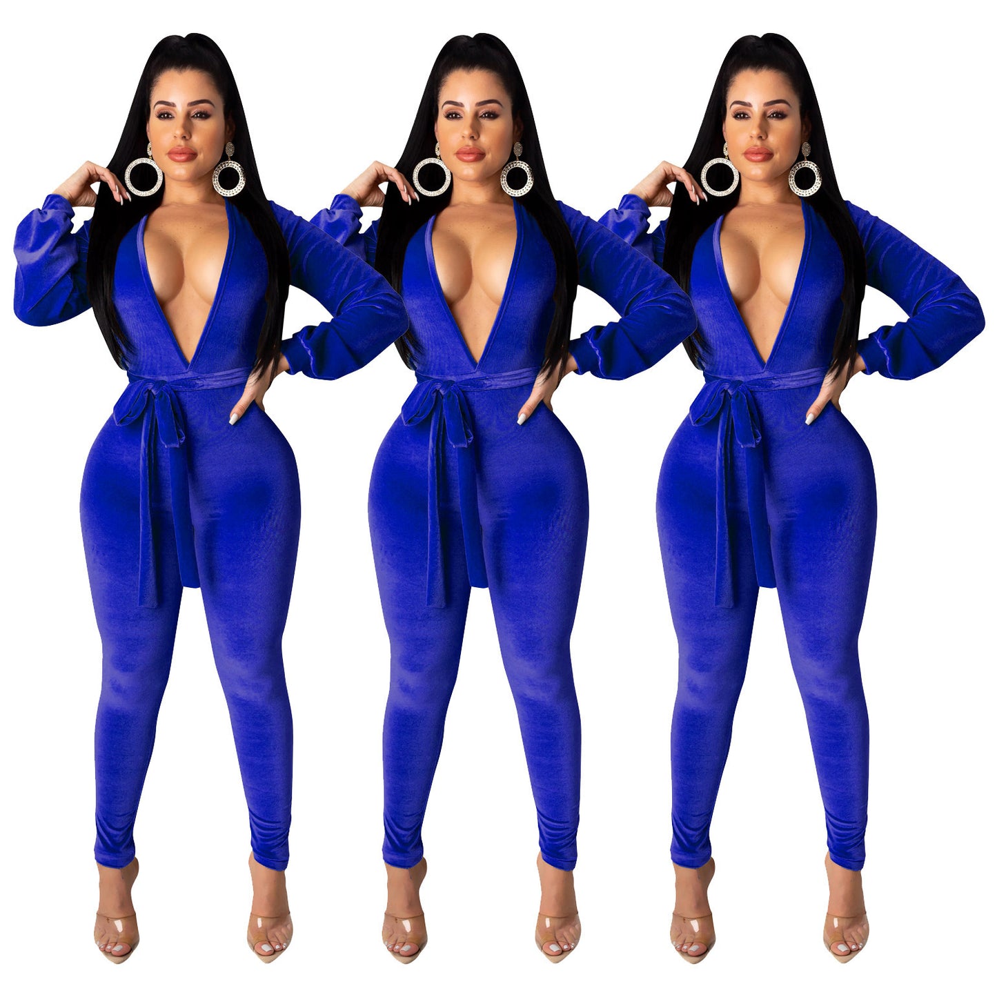 Sexy Fashion Solid Color Silver Fox Velvet Jumpsuit