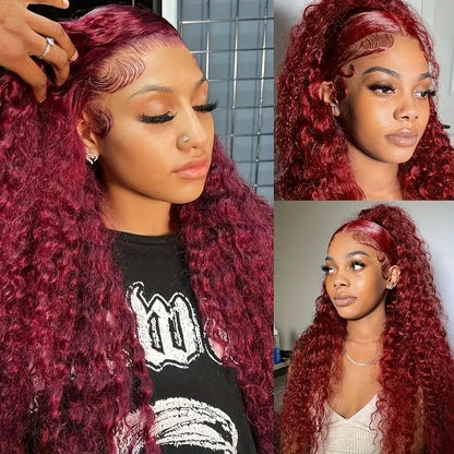 Fashion Wine Red Wig Front Lace Small Roll Wound Tube Afro Synthetic Wigs