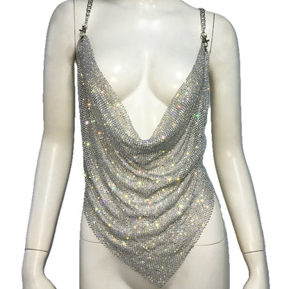 Metal Rhinestone Chain Sexy Suspenders Irregular Vest