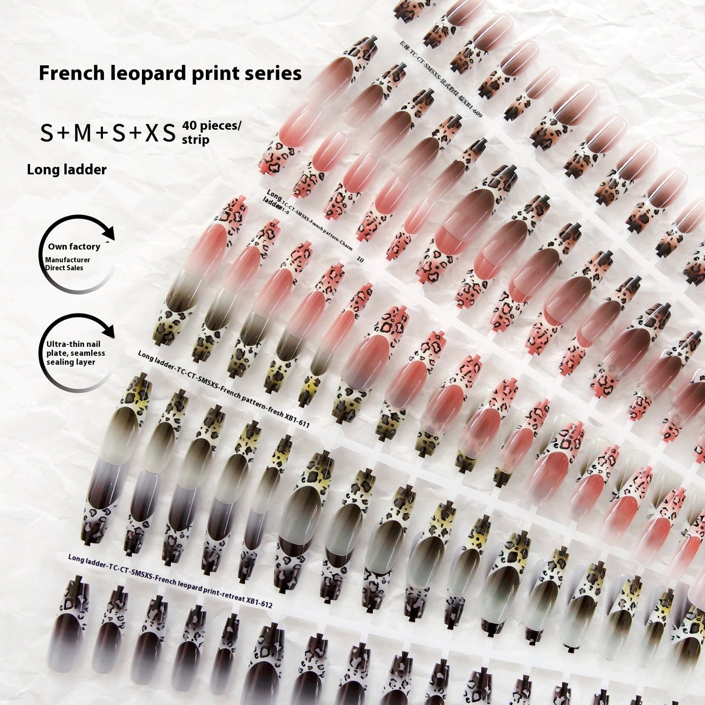 Autumn And Winter French Leopard Spots Long Ladder Nail Beauty Glossy Matte