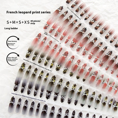 Autumn And Winter French Leopard Spots Long Ladder Nail Beauty Glossy Matte