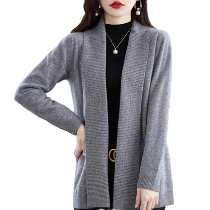 Fashion Cardigan Mid-length Lapel Outer Long-sleeves Sweater