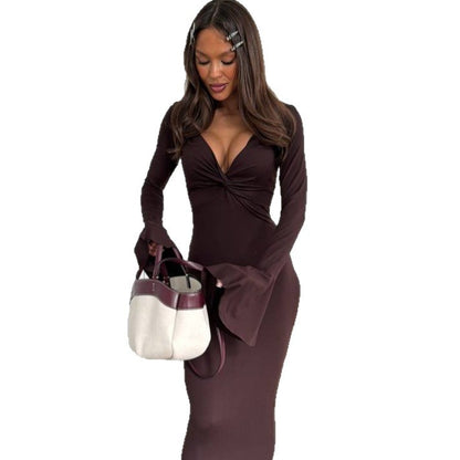 V-neck Elegant Ins Ruffle Sleeve Long Sleeve Summer Dress