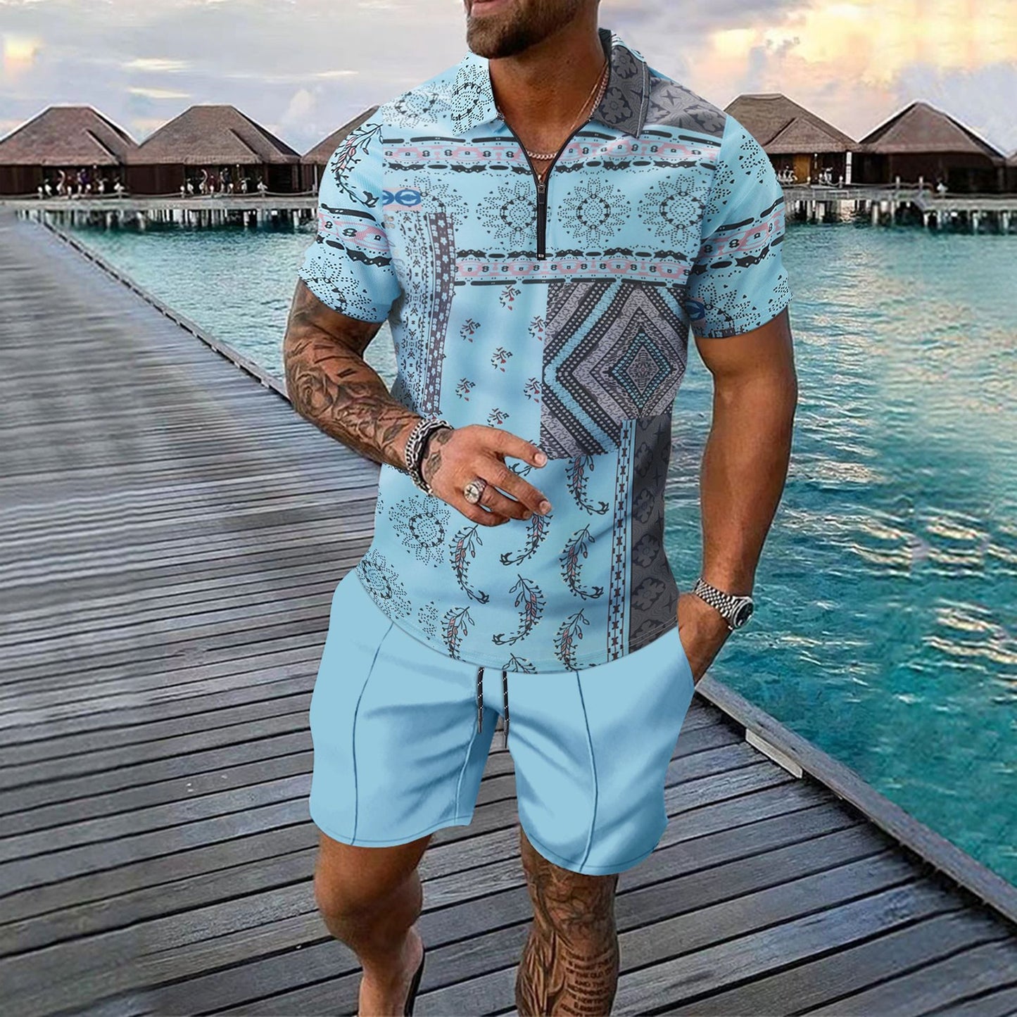Men's Clothing Print Leisure Sports Suit