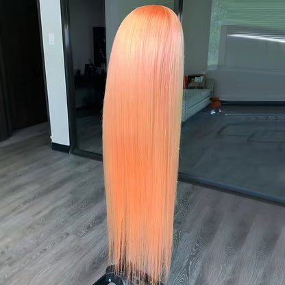 Light Orange Long Straight Hair 134 Front Lace Chemical Fiber High-temperature Fiber Wig Head Cover
