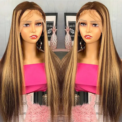 Piano Color Long Straight Wig Front Lace Full-head Wig