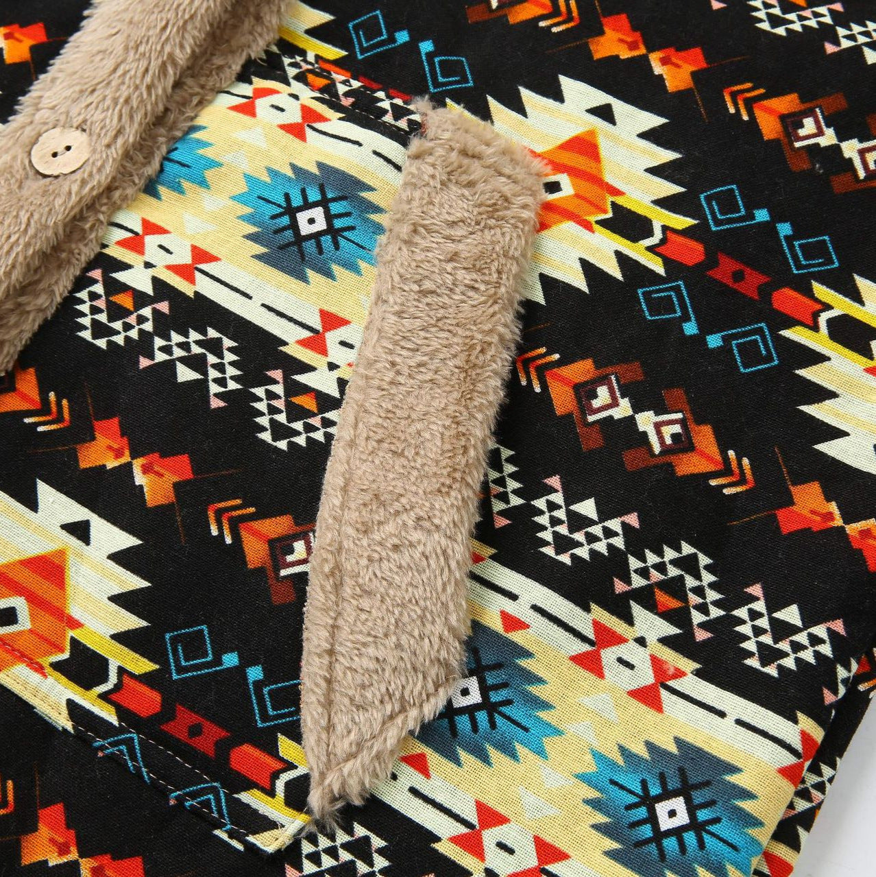 Printed Hooded Warm Plush Long Sleeve Coat