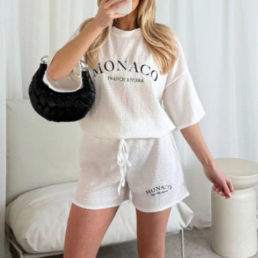 Women's Striped Half Sleeve Oversized Lining Shorts Casual Sportswear Two-piece Set