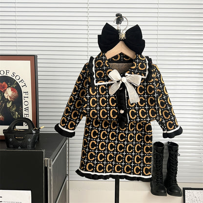 Kids' Sweater Suit Knitted Cardigan Two-piece Set