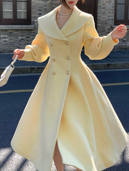 French Style Retro Debutante Style Large Lapel Woolen Coat
