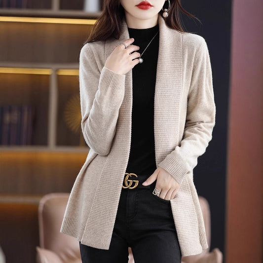 Fashion Cardigan Mid-length Lapel Outer Long-sleeves Sweater