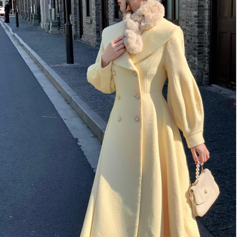 French Style Retro Debutante Style Large Lapel Woolen Coat