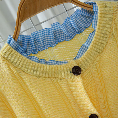 Autumn Ruffled Stitching Slim-fit Crop-top Outer Sweater Cardigan